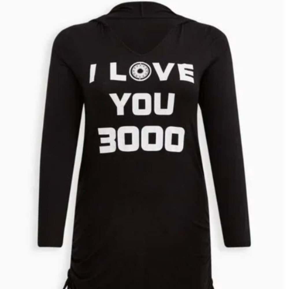 Marvel Iron Man I Love You 3000 Side Ties Tunic Hoodie Size 4